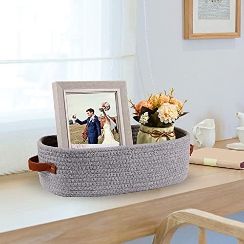 Cotton Rope Small Woven Toilet Paper Room Storage Basket / Gray / 13 x 5.9 x 4