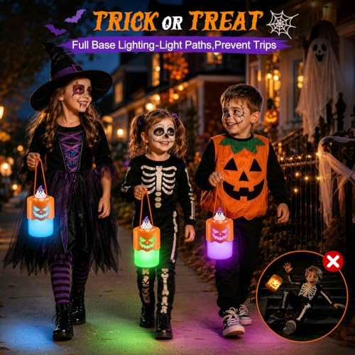 2 Pack Halloween Pumpkin Lanterns, Light Up Jack O Lantern Halloween Decor