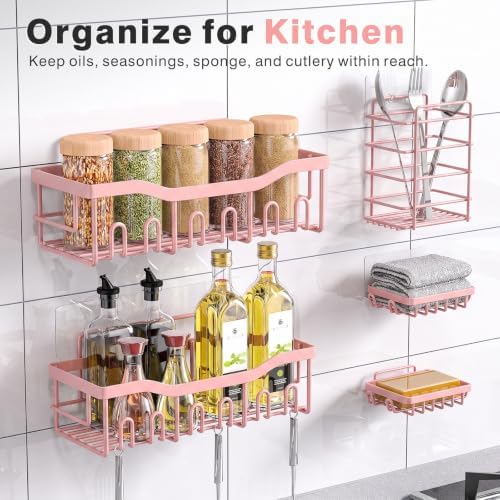 EUDELE 5-Pack Rustproof Stainless Steel Shower Caddy – No Drill Adhesive Bathroom Organizer with Large Capacity