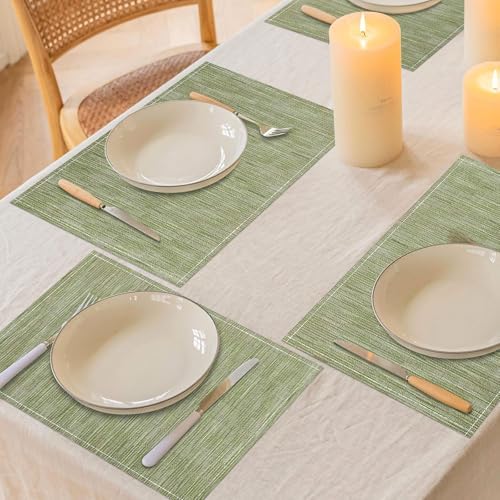 Niviy Placemats, Placemats Set of 4 Washable Place Mats, Green 12" x 18"
