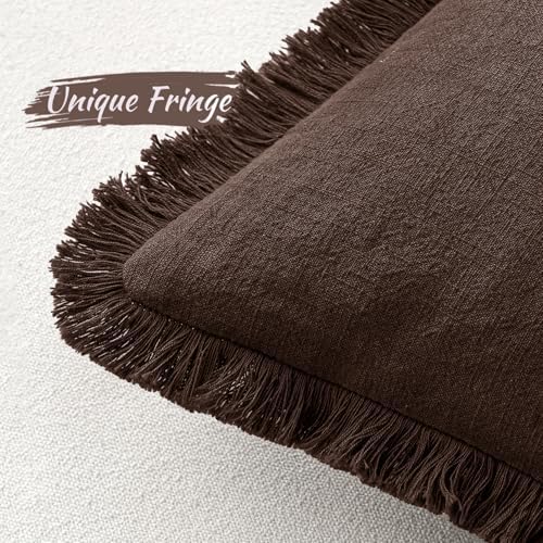 MIULEE Linen Fringe Decorative Fall Euro Pillow Covers Dark Brown 24x24