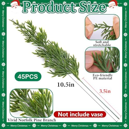 60 Pcs Christmas Artificial Pine Branches Red Berry Stems Faux Xmas Sprigs