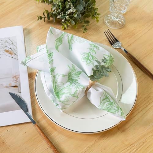 PLOYMONO Green Floral Cloth Napkins - 8 Pack 17" x 17" Polyester Napkins