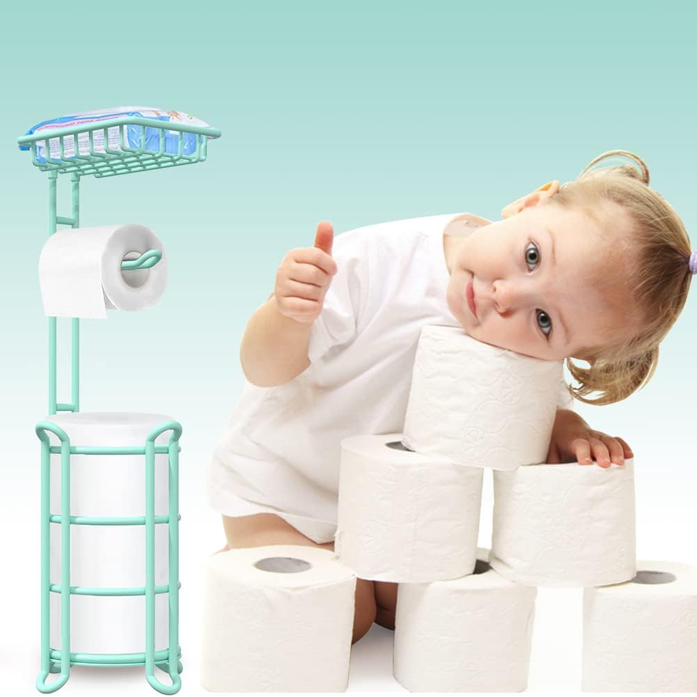 Toilet Paper Roll Holder Stand Nautical Bathroom Tissue Dispenser with Shelf for Larger Rolls-Mint