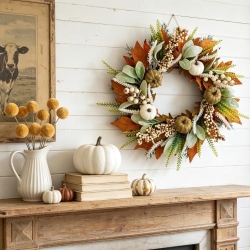 18 Inch Fall Wreath Maple Leaf Pumpkin for Front Door
