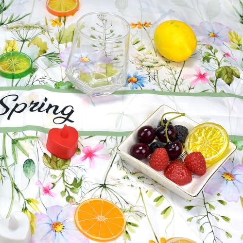 Quimoy Spring Summer Tablecloth 60x84 Inch, Rectangular Botany Tablecloth, Floral Table Cover for Spring Summer Party Picnic Kitchen Dinner Decor