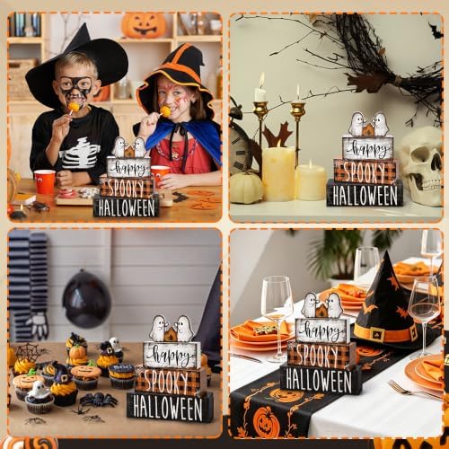 4Pcs Halloween Table Decoration Happy Halloween Wooden Ghost Sign