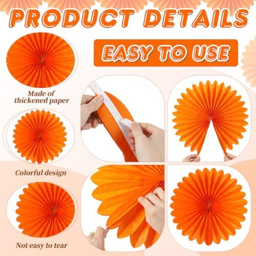 BestoFun 12PCS Paper Fans Orange and Hot Pink Party Decorations Tissue Paper Flowers Paper Fans Party Decorations for Girl Groovy Birthday Baby Shower Wedding Bachelorette Room Wall Hanging Décor