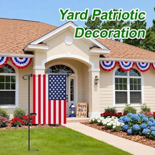 HOOSUN Garden Flag Stand Holder Pole Easy to Install Strong Sturdy Wrought Iron Fits 12.5" x 18" Mini Flag with 1 Tiger Clip Curved Hook with S Type 2 Pack
