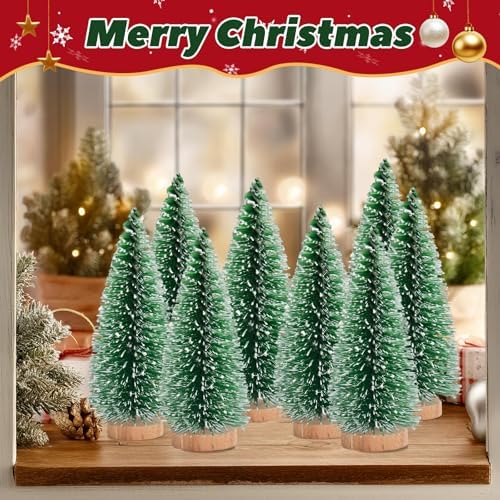 12 Pcs Mini Christmas Tree, 6 Inch Artificial Christmas Tree with Wooden Bases Small Christmas Tree Table Decor Bottle Brush Trees for Christmas Table Decorations (6 Inches)