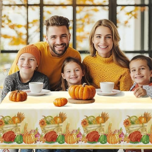 Childom 2 Pack Thanksgiving Tablecloths,Thanksgiving Decorations 54x108 Inch Plastic Table Cloth Rectangle Table,Disposable Tablecloths for Home,Picnic,Birthday,Outdoor,Friendsgiving Party Decorations