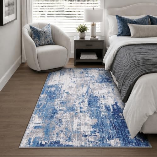 RELEANY Washable 3'x5' Abstract Area Rug for Living Room Blue Gray