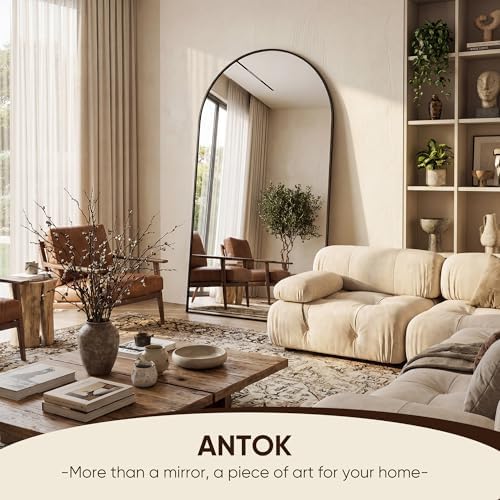 Antok 82" x44” Arched Full Length Mirror, Floor Mirror with Stand, Black