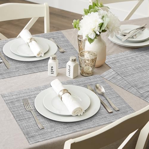 Niviy Grey Placemats Set of 4, 12x18 Inch Washable Easy to Clean Heat-Resistant Anti-Skid Grey Placemats for Holiday Party Kitchen Dining Room Decoration