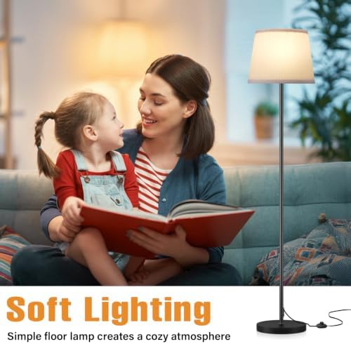 Ambimall 60'' Modern Floor Lamp with Shade, Tall Lamps for Living Room, Bedroom, Office, Dining Room, Pleated Fabric