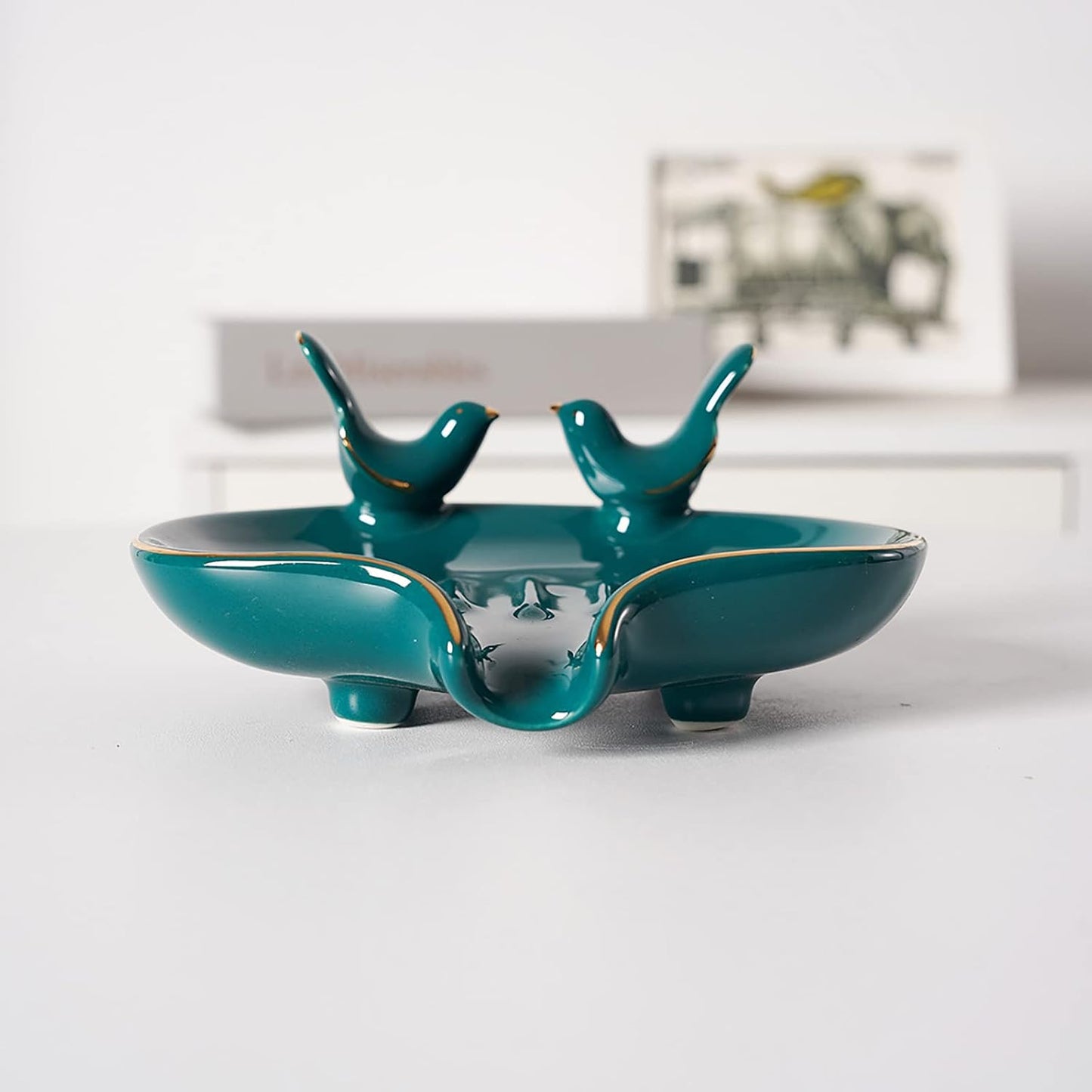 WYSRJ Bar Soap Holder Bird Shape Ceramic Self Draining Soap Dish Soap Saver Dish for Shower / Blue