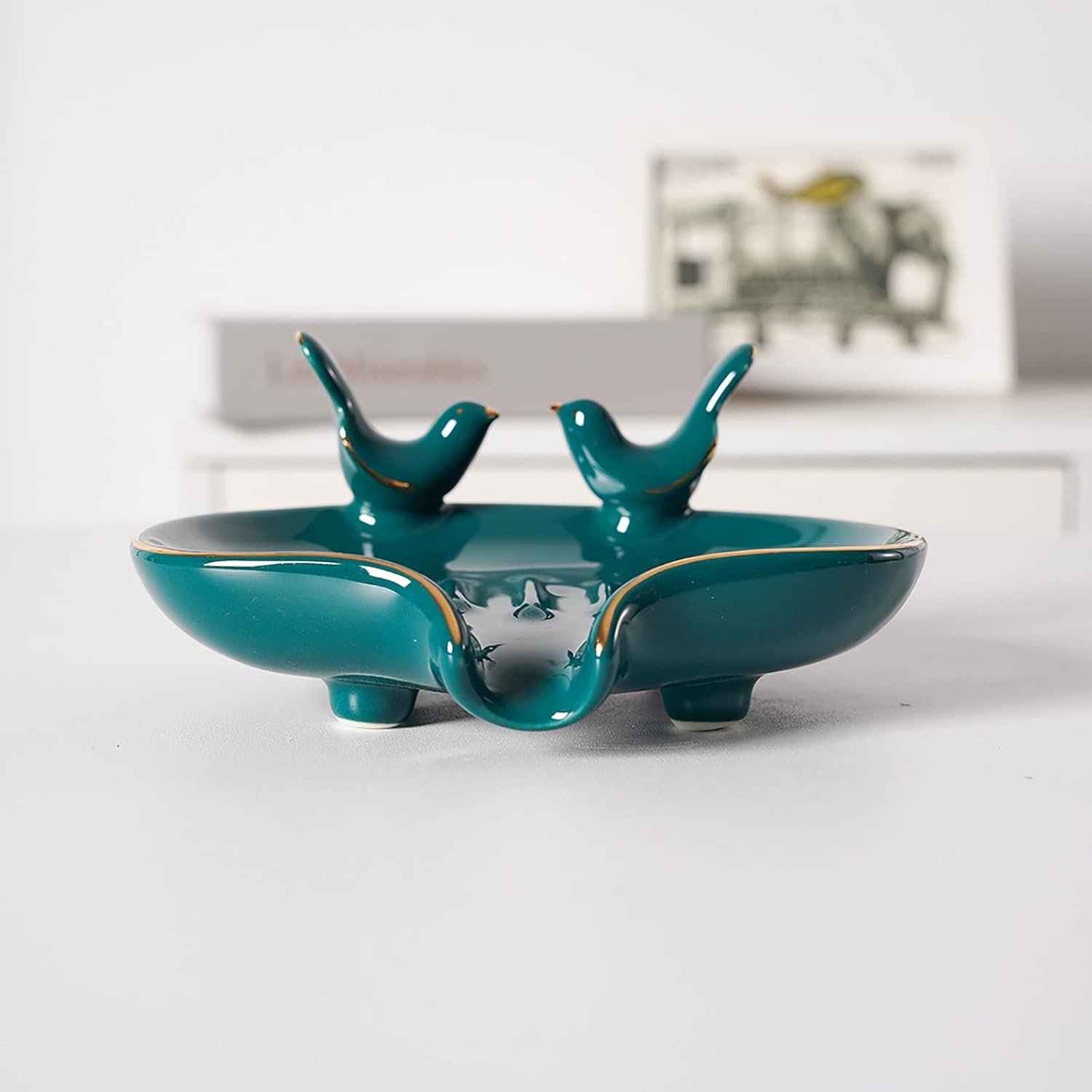 WYSRJ Bar Soap Holder Bird Shape Ceramic Self Draining Soap Dish Soap Saver Dish for Shower / Blue