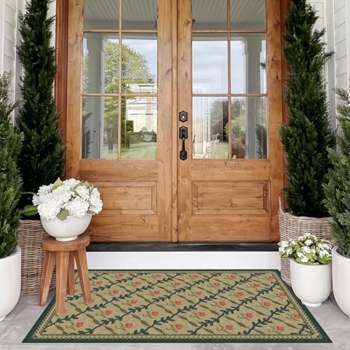 Floral Outdoor Rug - 28"x43" Front Door Mat Indoor Outside Entrance