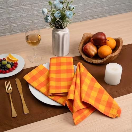 Blue Needles Gingham Buffalo Plaid Cotton Dinner Napkins Set of 12-18"x18"
