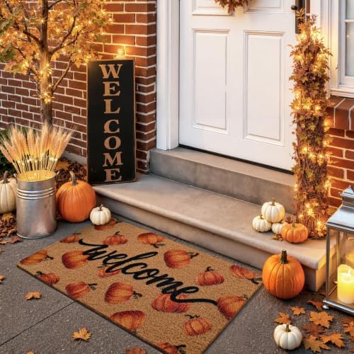 Kelarea Welcome Door Mat Fall Pumpkin, 17" x 29" Non-Slip for Holiday