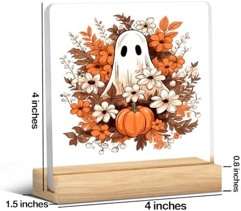 Cute Halloween Home Decor Halloween Decorations Flowers Pumpkin Ghost Acrylic Sign Party Decorations for Home Room Office Desk Decor Gifts for Women