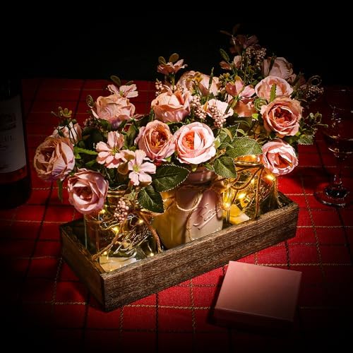 3 Pcs Mason Jar Centerpiece Table Decorations for Dining Table Decor Farmhouse Coffee Table Decor with Wood Tray and