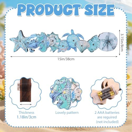 Yousoontic Summer Ocean Table Decorations with LED Lights, 3D Coastal Wooden Centerpieces for Tables, Nautical Starfish Turtles Beach Table Decor for Home Mantel Desk, Summer Party Decorations