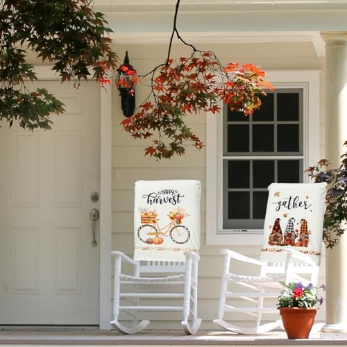Moukeren Fall Chair Back Cover Set of 6 Thanksgiving Pumpkin Slipcovers Stretch Dining Chair Back Covers Farmhouse Removable Elastic Seat Protector for Home Thanksgiving Harvest Party Kitchen Decor