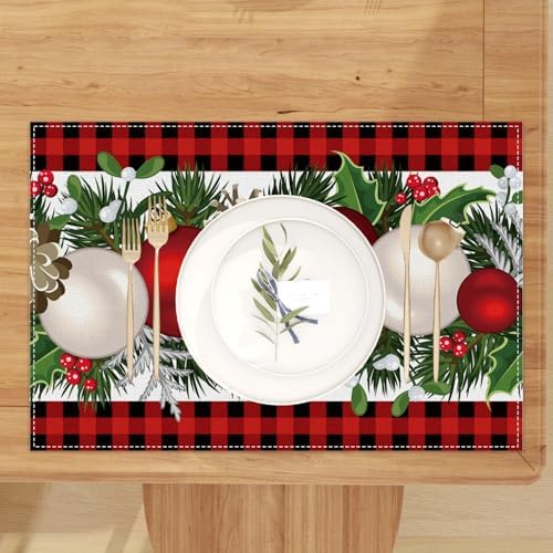Jiudungs Christmas Placemats Set of 4, Xmas Decorations for Home Decor