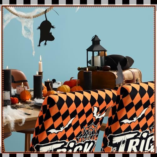 FuWeave 6 Pcs Halloween Chair Covers Spooky Ghost Dining Chair Covers