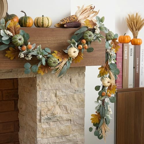 Valery Madelyn 9ft Fall Garland for Mantle with Pumpkins