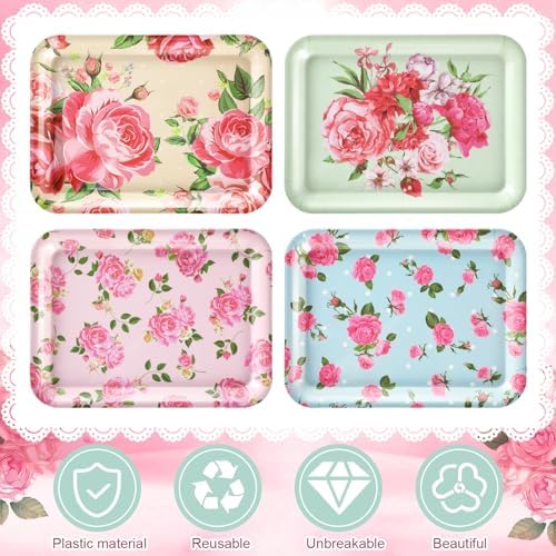 4 Pieces Flowers Serving Trays Melamine Platters
