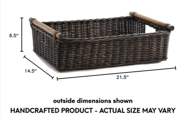Low Pole Handle Wicker Storage Basket / Extra Large / Antique Walnut Brown / 21.5 Inch