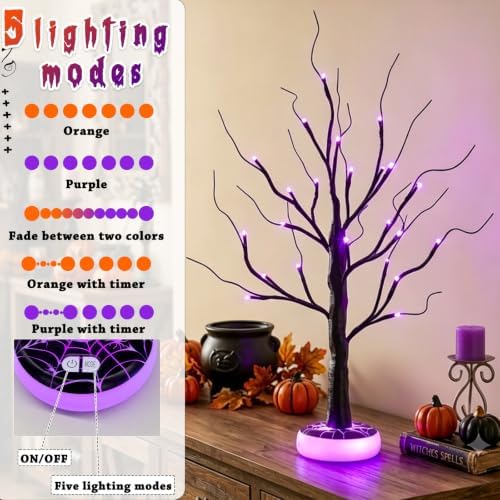 Halloween Tree Halloween Decorations Indoor Lighted Black Spooky Tree 2Ft