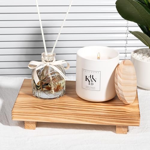Bathroom Counter Organizer Wood Pedestal Stand Farmhouse Decorative Tray Soap / Brown / 9 x 6 x 1.6
