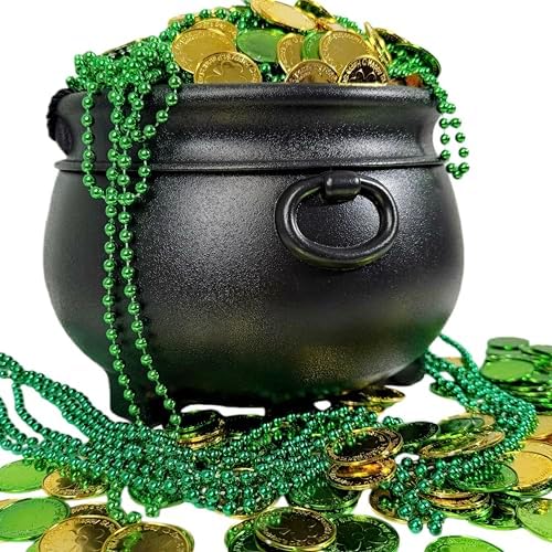 GIFTEXPRESS 12" Black Cauldron - Large Plastic St. Patrick's Day Pot of Gold Coin Party Bucket Decor - Halloween Witch Kettle For Candy, Treats & Punch Bowl