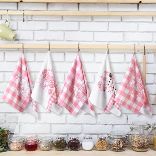 Sratte 6 Pcs Pink Christmas Kitchen Towels, Gnome Buffalo Plaid Dish Towel