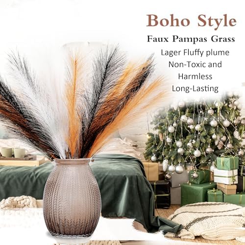 30PCS Black White Orange Faux Pampas Grass 17" for Vase Filler