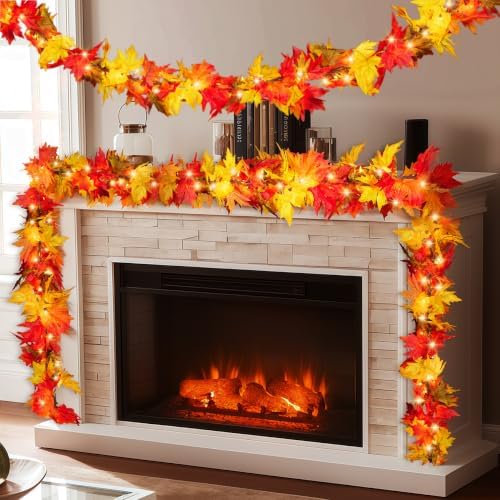 Fall Decor Fall Garland with Lights 9Ft Large Leaves Halloween Decorations