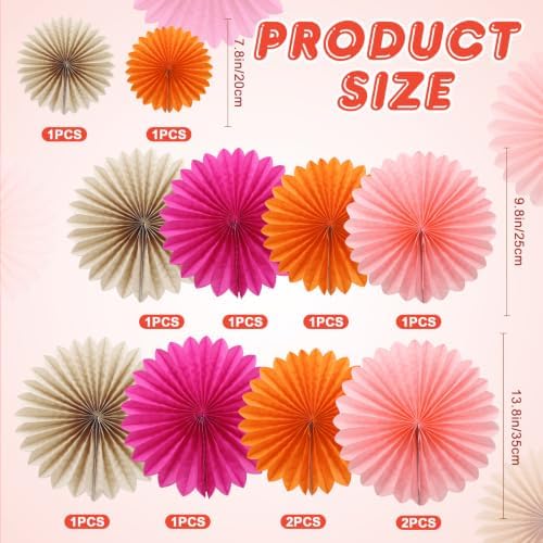 BestoFun 12PCS Orange Light Pink Paper Fans & Tissue Paper Flowers - Party Decorations Set for Birthday, Wedding, Bridal Shower, Reusable Easy Assemble Wall & Ceiling Decor