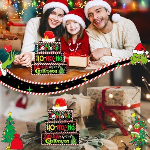 Britimes Tiered Tray Decor Set, 4 Pack, Wooden Table Sign, Christmas Santa