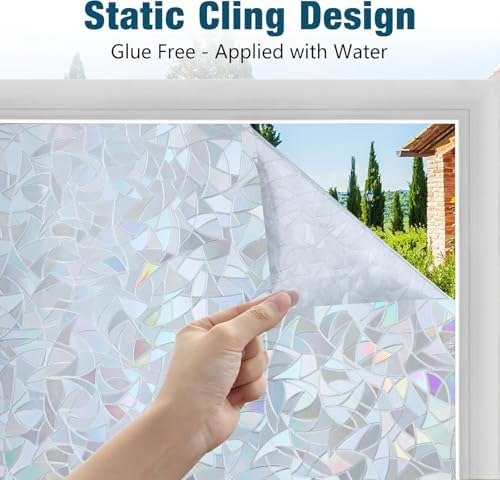 rabbitgoo Rainbow Window Privacy Film, Static Cling, Silver, 35.4" x 78.5"