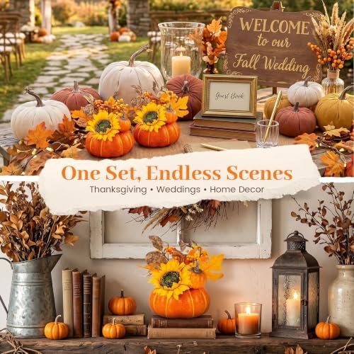 DomeStar Pumpkin Decor, Fall Centerpieces for Tables, Artificial Pumpkins