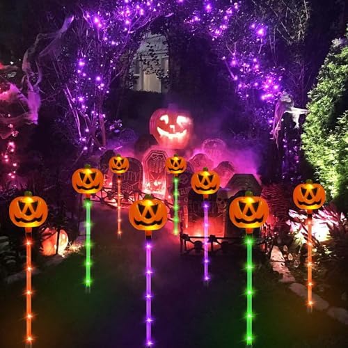 6 Pack Solar Pumpkin Lights Outdoor Waterproof for Halloween Decorations
