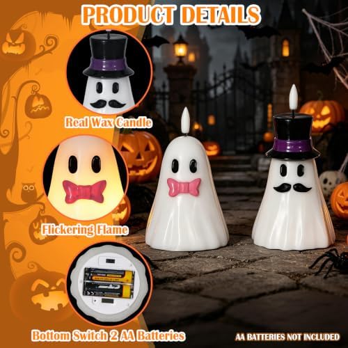 Halloween Decor Flameless Ghost Candles with 6H Timer, 2PCS