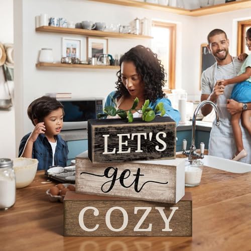 Moucuny 4 Pcs Farmhouse Table Decor Inspirational Wood Signs Let's Get Cozy