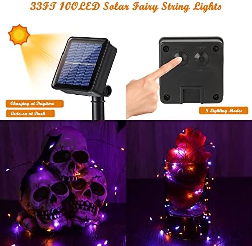 Lomotech Orange Purple Halloween Solar Lights, 2 Pack Total 66ft 200 LED