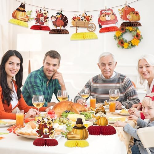 NatNarr 12PCS Thanksgiving Table Decorations Thanksgiving Centerpieces for Tables Autumn Honeycomb Centerpiece Fall Table Toppers Turkey Centerpiece Decor for Birthday Party Supplies