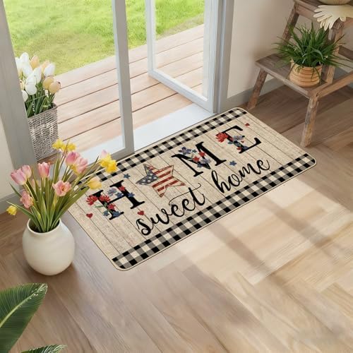 ORTIGIA 4th of July Patriotic Home Sweet Home Doormat Independence Day Memorial Day Welcome Door Mats Non-Slip Durable Entrance Mat for Home Entrance Entry Yard Floor Patio 17x36 INCH