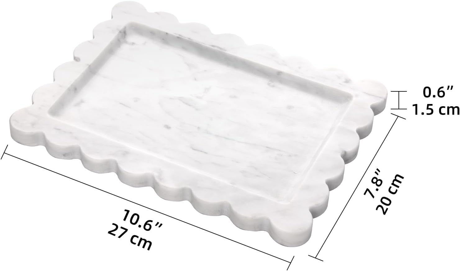 Scalloped Marble Decorative Tray / Carrara White / 10.8 x 8 x 1.2